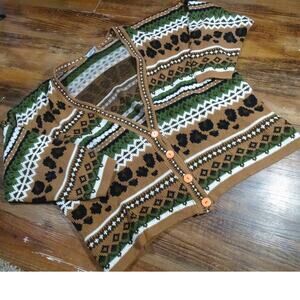 Vtg 80s Private Eyes Slouchy Cardigan Geometric Animal Print Oversized Sweater